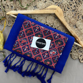 Royal Blue Handloom Khadi Cotton Saree With Brown Print Blouse
